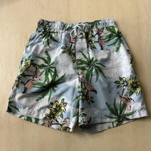 Trader Bay Swim Shorts Mens Medium Blue Flamingo Palm Tree Floral Trunks Beach